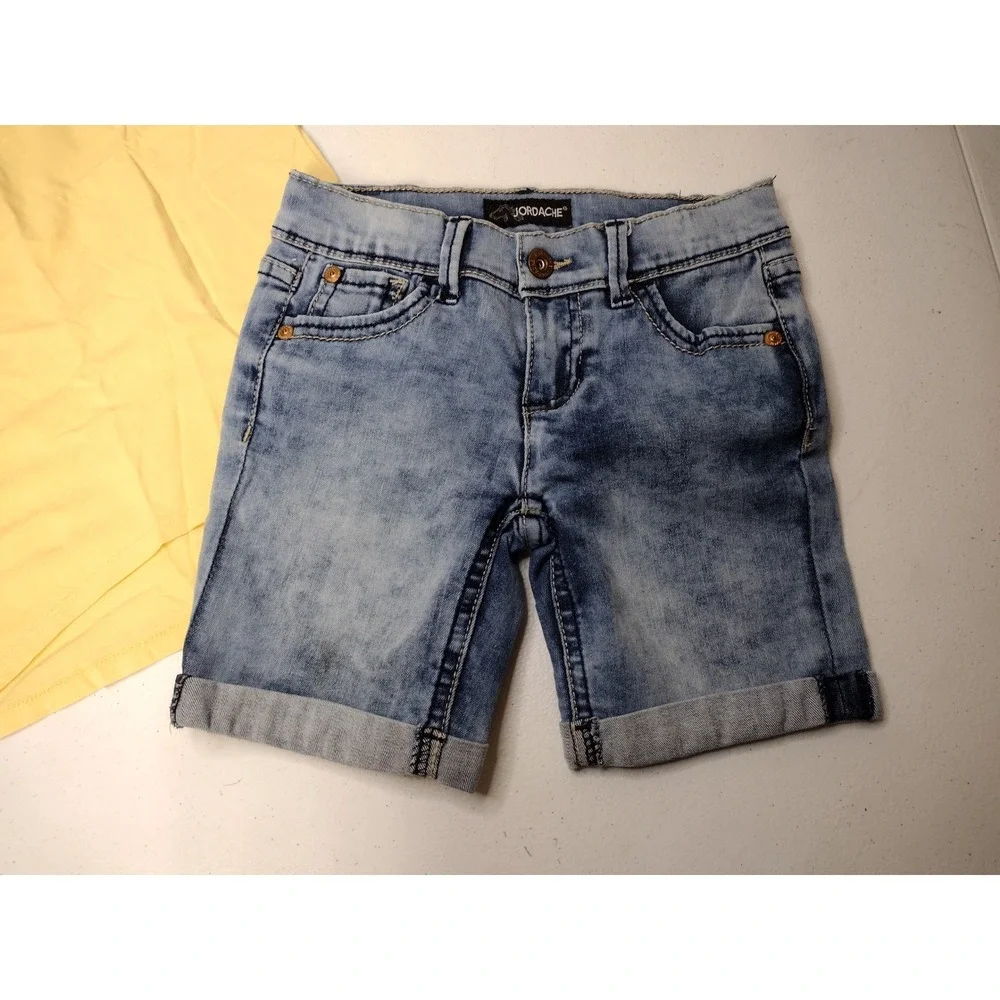 OshKosh Yellow Braided Strap Tank & Jordache Denim Shorts Set Girls Size 6